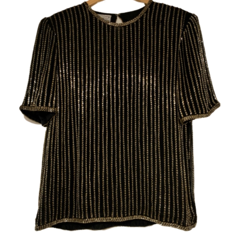 NWT Vintage Stenay beaded sequin silk blouse top